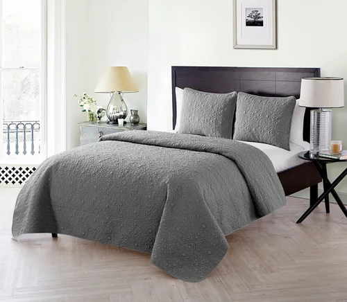 Miniatura 10 de VCNY Home Edredón para cama individual – Edredón individual alternativo de 2 piezas, colcha floral con funda (Caroline, ropa de cama gris)