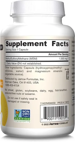 Miniatura 10 de Jarrow Formulas Tabletas de MSM, 1,000 mg, metilsulfonilmetano, apoyo para la salud de las articulaciones, 120 tabletas, hasta 120 porciones