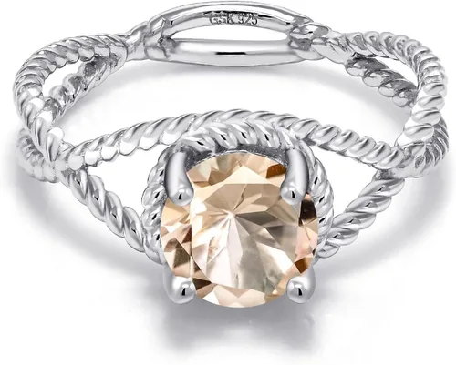 Miniatura 65 de Gem Stone King 7MM Round Gemstone Birthstone Solitaire Ring for Women Twisted Rope Band in 925 Sterling Silver Available in Sizes 5, 6, 7, 8, 9