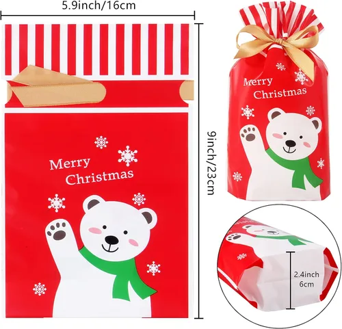 Miniatura 2 de Heniho 60 bolsas de golosinas de Navidad, 4 x 6 pulgadas con cordón, bolsas de galletas para dulces, regalos de fiesta