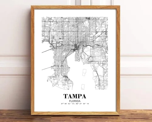 Miniatura 2 de Eleville 8X10 sin marco Tampa Florida Vista de la ciudad Resumen Camino Moderno Mapa Arte Impresión Póster de pared Oficina Decoración del Hogar