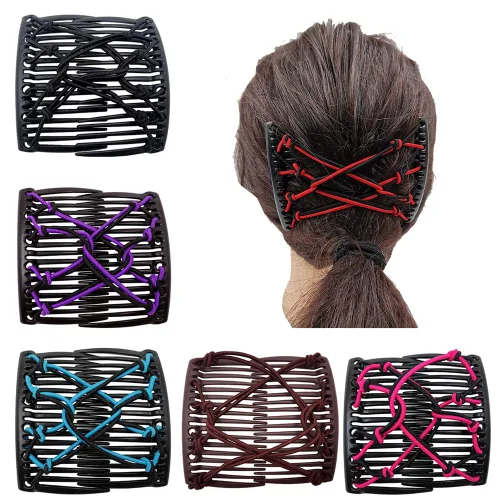 Miniatura 2 de LOVEF 6 pinzas para el cabello de doble peine para mujer, peines laterales elásticos para el cabello, sin arrugas, para cabello rizado, grueso