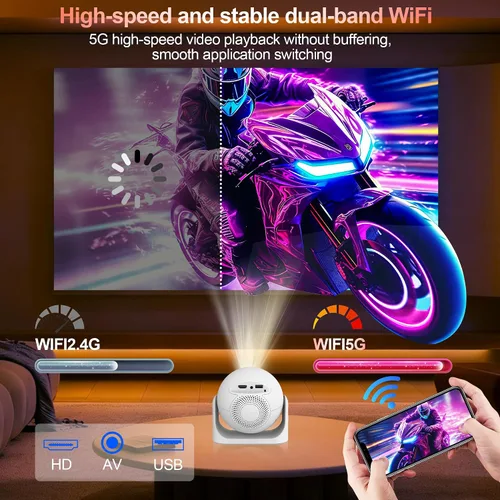 Miniatura 2 de Mini proyector portátil con Bluetooth, proyector compatible con 1080P 4K, proyector de video de corrección Keystone de enfoque automático, proyector