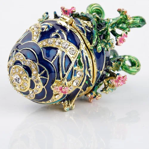 Miniatura 3 de SEVENBEES Caja de joyería pintada a mano con diseño de huevos Faberge con bisagras con esmalte rico y diamantes de imitación brillantes, regalo