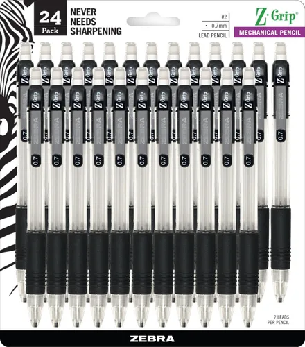 Miniatura 10 de Zebra Pen Z-Grip - Lápiz mecánico, tamaño de punta de 0.028 in, grafito HB #2, barril perlado transparente con agarre negro, suministros escolares