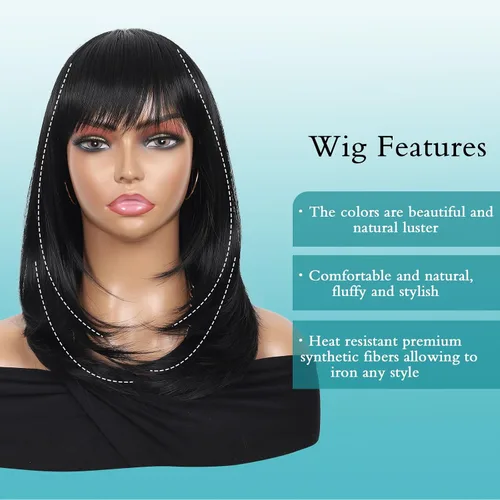 Miniatura 4 de Kalyss peluca de mujer larga lacia, de pelo sintético negro para mujeres (negro)