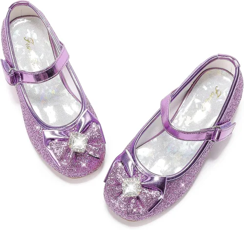 Miniatura 8 de Furdeour Zapatos de vestir para niñas, zapatos de princesa Mary Jane para bodas, flores, damas de honor, tacones con purpurina para niños pequeños