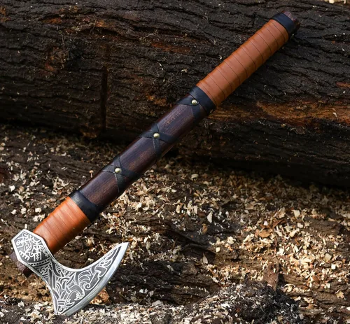 Miniatura 15 de SHINY CRAFTS® Hacha vikinga hecha a mano, hoja nórdica grabada con mango de madera, hacha nórdica barbuda para hombres, regalo único para él, VBA-14