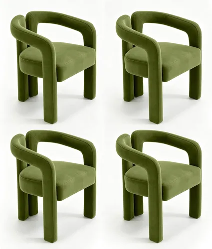 Miniatura 15 de Modern Velvet Dining Chairs Set of 1, Mid Century Modern Upholstered Accent Chair with Curved Backrest and Armrests, Round Thick Cushion Kitchen