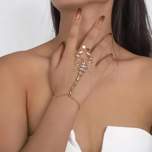 Miniatura 2 de Pulsera de cadena de mano dorada para mujer, pulsera de anillo con dije de serpiente, pulsera de cadena de mano de araña de escorpión