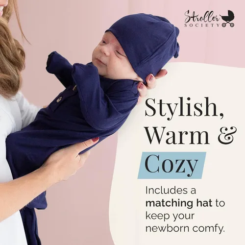 Miniatura 5 de Stroller Society Conjunto de bata y sombrero para bebé recién nacido anudado para bebé niño o niña