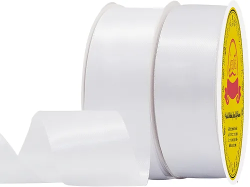 Miniatura 224 de Cinta de satén blanca antigua de doble cara de 1-1/2 pulgadas x 50 yardas, cinta de poliéster para envolver regalos, día de San Valentín, bodas