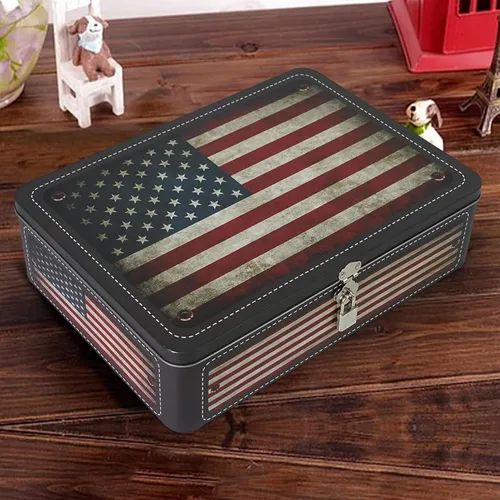 Miniatura 5 de Luwint Caja de almacenamiento decorativa, 12 pulgadas de largo x 9 pulgadas de ancho, estuche de metal para recuerdo con cerradura y llave y pequeña