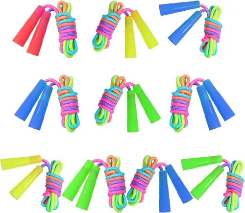 Elcoho Paquete de 10 cuerdas de saltar de arco iris para niños, cuerdas de saltar vibrantes para niños, diversión al aire libre, recuerdos de