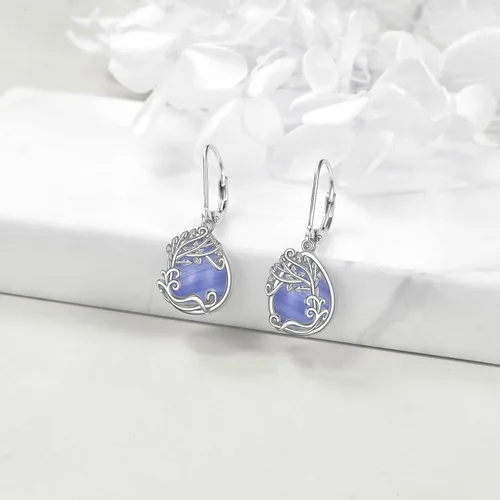 Miniatura 174 de Aretes colgantes con forma de lágrima de filigrana de piedra lunar de plata de ley 925 con cierre de palanca para mujer, regalos de joyería
