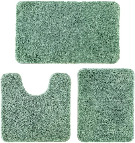 Miniatura 27 de MIULEE Juego de 3 alfombras y tapetes de baño extra gruesos de microfibra antideslizante y tapete de baño de contorno en forma de U para baño, baño
