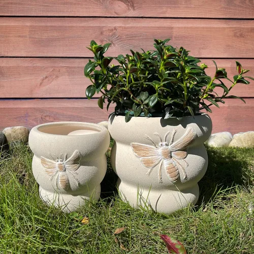 Miniatura 2 de Macetas de terracota con orificios de drenaje con decoración de abejas, macetas de cerámica para plantas de interior y exterior, suculentas