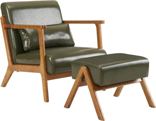 Miniatura 11 de MOJAY Silla Decorativa Moderna con Otomano, Sillón de Salón Tapizado en Cuero Sintético para Dormitorio, Balcón, Recepción