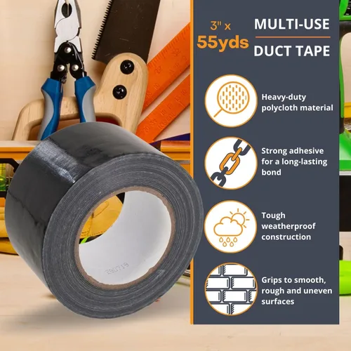 Miniatura 5 de Cinta adhesiva ancha GTSE, negra, 3 pulgadas x 55 yardas (164 pies), cinta de reparación resistente e impermeable para uso en interiores
