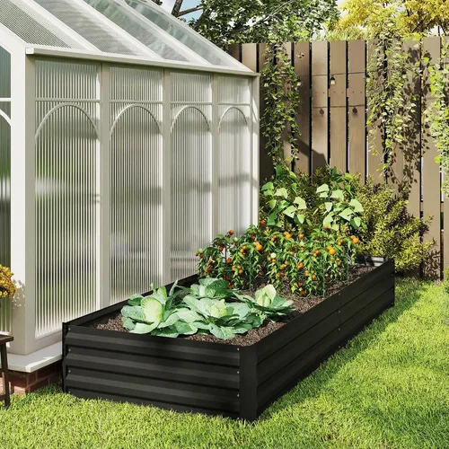 Miniatura 8 de Outsunny Cama de jardín elevada galvanizada, caja de metal de 8 x 3 x 1 pies, para cultivar verduras, flores, hierbas, suculentas, color negro