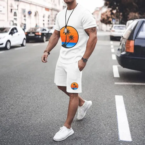 Miniatura 2 de Men's 2 Piece Outfits Lightweight Classic-Fit Short Sleeve Graphic Tees Printed Shorts Breathable Sport Set