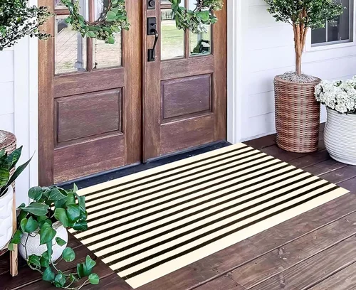 Miniatura 21 de Tapete para exteriores de rayas color negro y blanco, tapete tejido a mano lavable a máquina para interiores, porche, entrada, sala, pasillo, Rayas