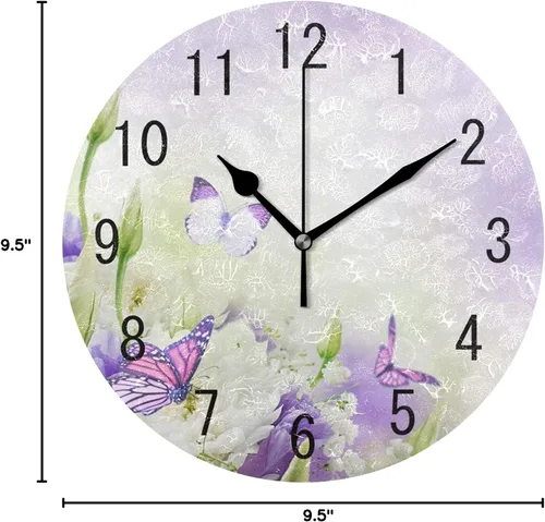 Miniatura 7 de ALAZA Decoración del hogar Hermosa flor mariposa redondo acrílico 9.5 pulgadas reloj de pared sin tictac silencioso arte para sala de estar, cocina