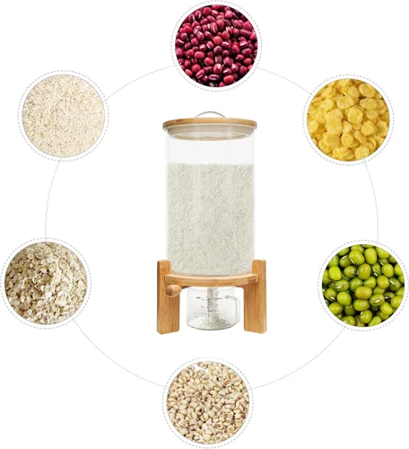Miniatura 7 de Dispensador de cereales de 7.5 L, dispensador de granos, cubo de vidrio para encimera, recipiente grande de almacenamiento de arroz para alimentos