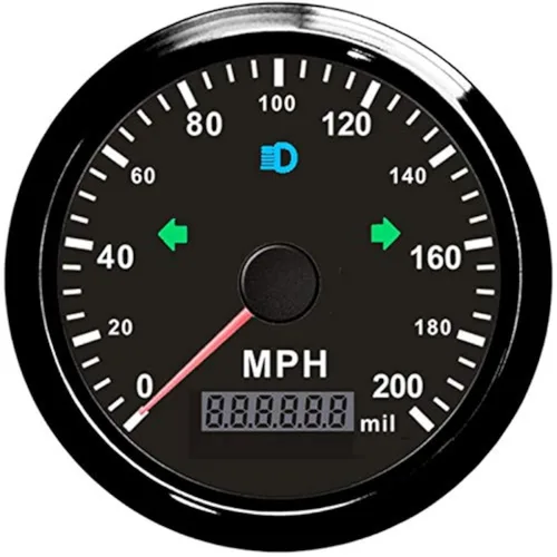 ELING Medidor de velocidad automático universal 0-200 MPH GPS Velocímetro ajustable odómetro alarma de sobrevelocidad 85MM 12V 24V con Negro+Negro
