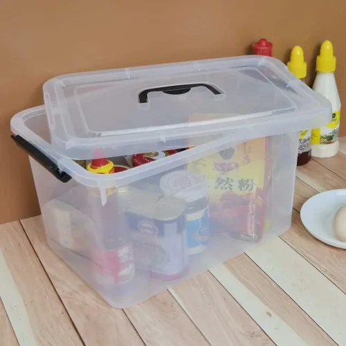 Miniatura 4 de Caja de almacenamiento de plástico de 10 L, caja de pestillo transparente con asa, juego de 4 Pestillos de bloqueo apretado, para armario, garaje