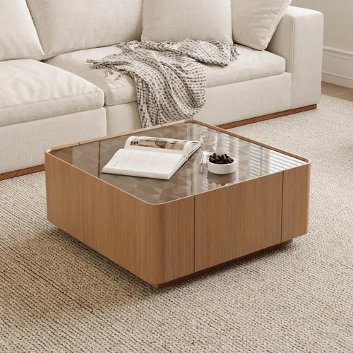 Miniatura 43 de Mesa de centro de madera, 39.37 pulgadas, cuadrada de mediados de siglo, mesa central de madera moderna de madera de fibropanel de densidad media