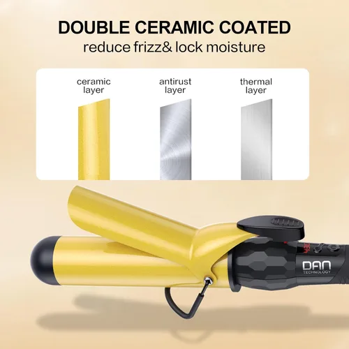 Miniatura 4 de DAN Technology Rizador de pelo de barril grande de 1 pulgada, rizador de pelo de cerámica turmalina con pantalla LCD (180 °F a 430 °F)