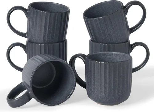 Miniatura 36 de Juego de Tazas de Café Famiware para 6, Tazas de 12 oz con Asa para Café, Té, Cacao, Leche - Juego de Vajilla de Cerámica y Gres, Blanco Mate Blanco
