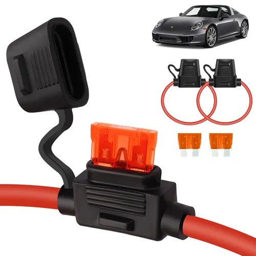 MulWark Paquete de 2 cables marinos de cobre estañado de calibre 10, impermeables, IP67, portafusibles en línea, relé de bloque de fusibles de hoja