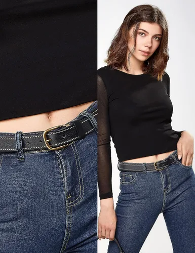 Miniatura 7 de Cinturones para mujer para jeans de 1.1 pulgadas de ancho, cinturones para vestidos de cuero de grano completo con hebilla dorada, caja de regalo