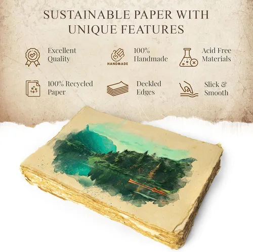 Miniatura 5 de Papel en Blanco Vintage Hecho a Mano con Borde Deshilachado 75 Hojas de Papel de Algodón Reciclado, Hoja Perfecta para Cualquier Medio, Papel