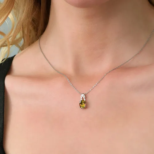 Miniatura 159 de Gem Stone King Collar de plata de ley 925 con piedra natal ovalada de 0.354 x 0.276 in Collar con colgante solitario para mujer Con cadena
