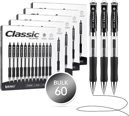 Miniatura 11 de Bolígrafos retráctiles clásicos de gel Lekreo, punta fina de 0.7mm (tinta negra - 12 paquetes)
