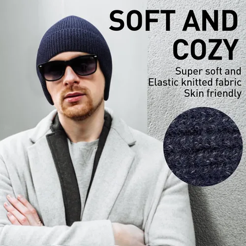 Miniatura 3 de Arcweg Gorro de punto de invierno para hombres y mujeres, gorro de punto cálido con orejera, elástico, resistente al viento, gorro de calavera