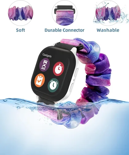 Miniatura 4 de NewJourney Bonita banda elástica estampada para AT&T amiGO Jr Watch 2/1 – Solo Loop, diseño sin cierre para niñas y niños Púrpura Rosa+Rosa Azul