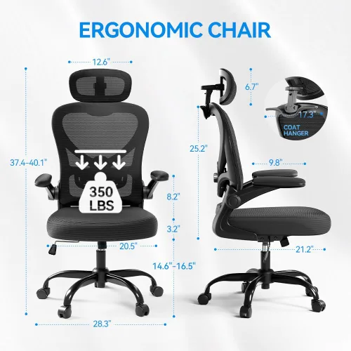 Miniatura 2 de Freepub Silla de oficina ergonómica con reposacabezas 3D, silla de escritorio de oficina de malla con soporte lumbar ajustable, silla de computadora