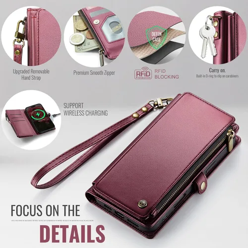 Miniatura 5 de Defencase Compatible con iPhone 15 Plus Funda Cartera con Tarjetero de Bloqueo RFID para Mujeres y Hombres, Cuero PU Cierre Magnético Plegable Rojo