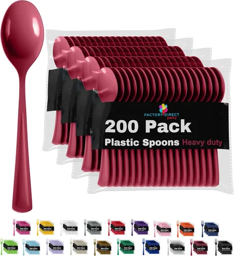 Miniatura 25 de Party Solids - Cubertería de plástico resistente, 200 piezas, cucharas desechables de plástico amarillas, cubiertos, cubiertos Amarillo