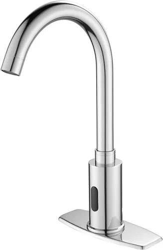 Grifo de fregadero de baño y cocina sin contacto con sensor de movimiento automático público comercial con placa de cubierta y mezclador de