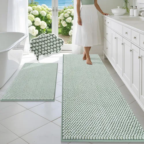 Miniatura 32 de BSICPRO Juego de alfombras de baño 2 piezas - Tapetes de baño de chenilla antideslizantes - Gruesa y suave alfombra absorbente de salvia para baño