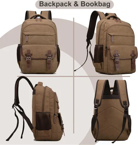 Miniatura 7 de CROCOD - Mochila de lona para laptop, mochila vintage para hombres y mujeres, mochila de viaje para trabajo, universidad, bolsa de computadora