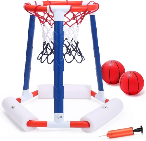 EagleStone Aro de baloncesto para piscina, inflable flotante, juguetes de baloncesto con 2 pelotas de piscina y bomba, piscina al aire libre, aro de