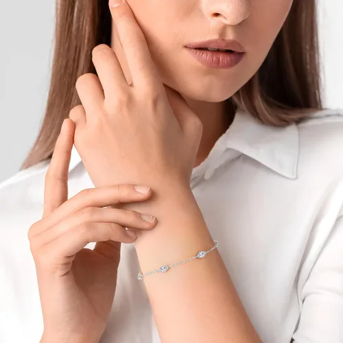 Miniatura 5 de CDE Pulsera de piedra natal para mujer, plata de ley 925, con eslabones de mal de ojo, gótico, negro, angular, con circonita cúbica, aniversario