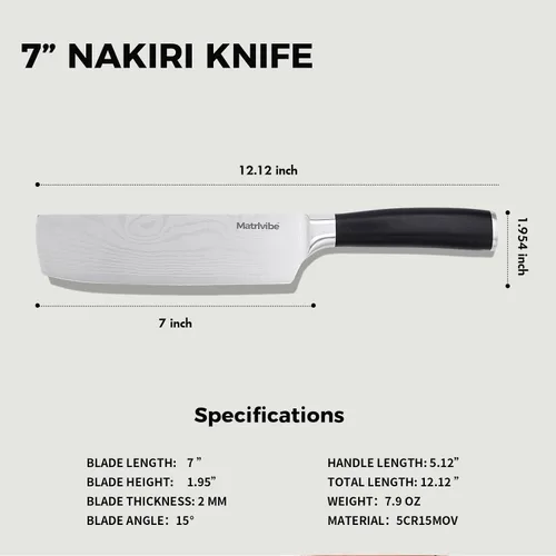 Miniatura 2 de Cuchillo Nakiri - Cuchillo de verduras de 7" de corte preciso, cuchillo de cocina de acero de alto carbono, cuchillo de chef japonés multiusos