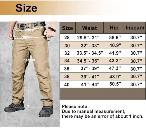 Miniatura 5 de HYCOPROT Pantalones tácticos para hombre Ripstop repelente al agua ligeros casuales de secado rápido 10 bolsillos pantalones de trabajo